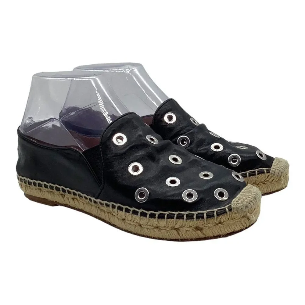 SANDRO Grommet Embellished Leather Espadrilles 36 6 Slip On Neutral Flats Spain